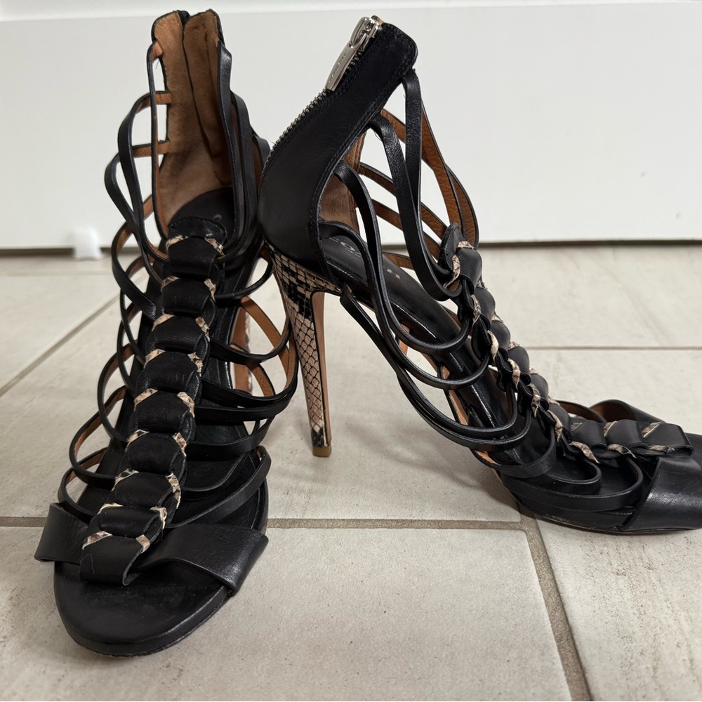Coach Josey Black Roccia Leather Snake Print High Heels size 9